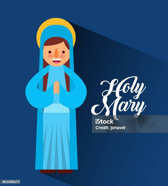 Holy Mary Mother Blessed Christmas Cartoon Stock Illustration - Download Image Now - Adult, Cartoon, Catholicism