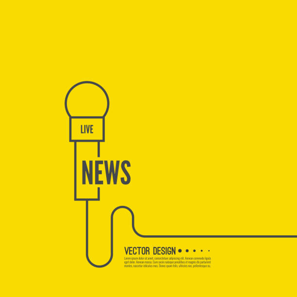 Microphone with a wire. Microphone with a wire. Symbol breaking news on TV and radio. Journalism concept. Live news template. Journalist, interview, reporter, press, interviewer, mass media. Vector interview event symbols stock illustrations