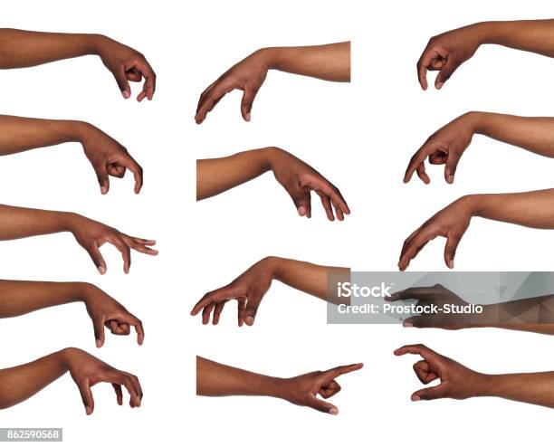 Set Of Black Mans Hands Male Hand Picking Up Something Stock Photo - Download Image Now