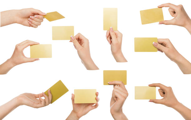 istock White female hand with business cards. Set, isolated on white. 862592908