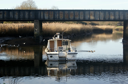 A boat on the River Teign in Hackney Marshes, South Devon