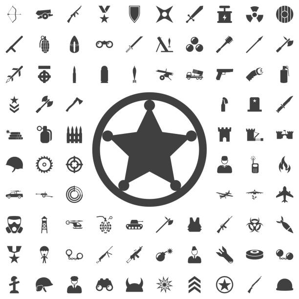 ilustrações de stock, clip art, desenhos animados e ícones de sheriff star icon - american justice audio