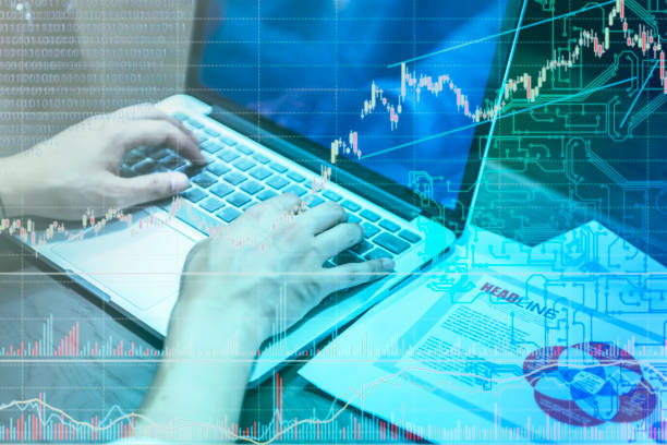 istock Businessman hand working on laptop computer with digital layer business graph information diagram on wooden desk as concept 862599958