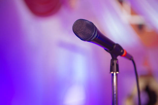 istock Microphone. A microphone on stage. A pub. Bar. Restaurant. Classic. Evening. Night show. European restaurant. European bar. American restaurant. American bar. 862601330