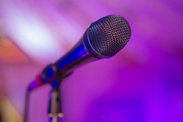 istock Microphone. Microphone on stage. Microphone close-up. A pub. Bar. A restaurant. Classical music. 862604836