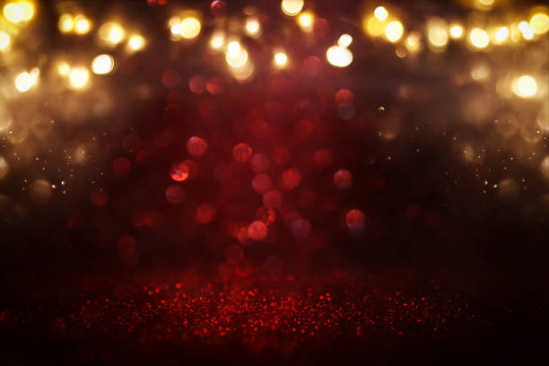 istock Red glitter vintage lights background. defocused 862612726