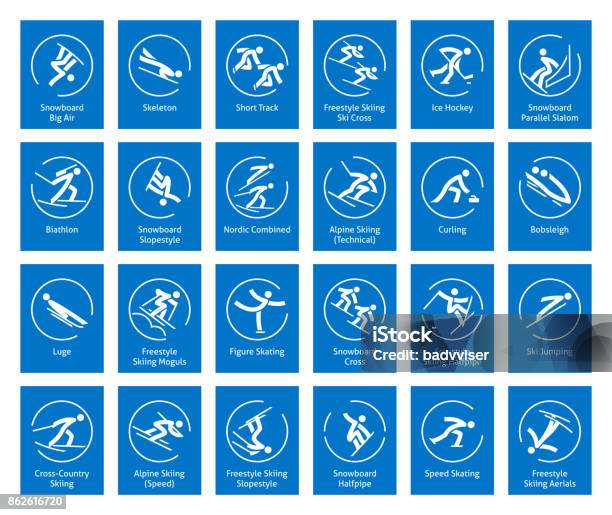 Winter Sports Icons Set Vector Pictograms Stock Illustration - Download Image Now - Winter Sport, Cross-Country Skiing, Icon Symbol