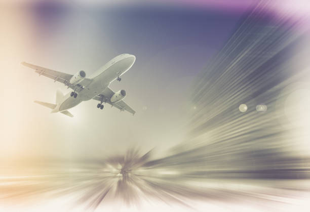 istock Big airplane in sky on blurred background 862617100