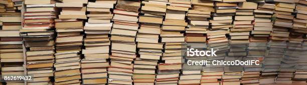Books For Sale In The Used Bookshelf Stock Photo - Download Image Now - Full, Library, Ancient