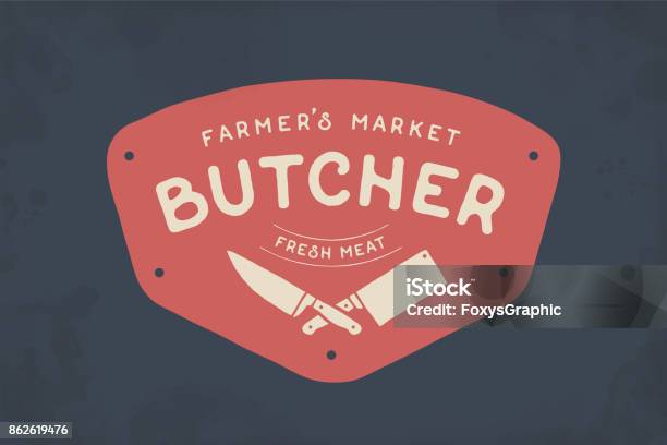 Label Of Butcher Meat Shop - Arte vetorial de stock e mais imagens de Talho - Talho, Talhante, Carne