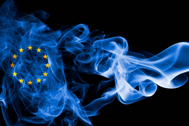 istock Eu smoke flag, european union 862625336