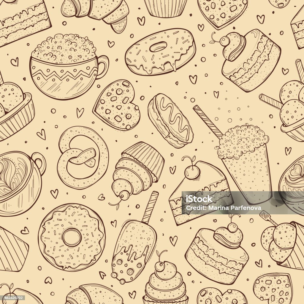 Brown Pattern Sweets Seamless Pattern Sweets Doodle Sketch Stock Illustration - Download ...