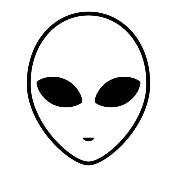 Vector illustration of Alien icon face with large eyes isolated on white background. Extraterrestrial humanoid head