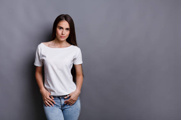 istock Cheerful girl in casual clothes posing at studio 862625838