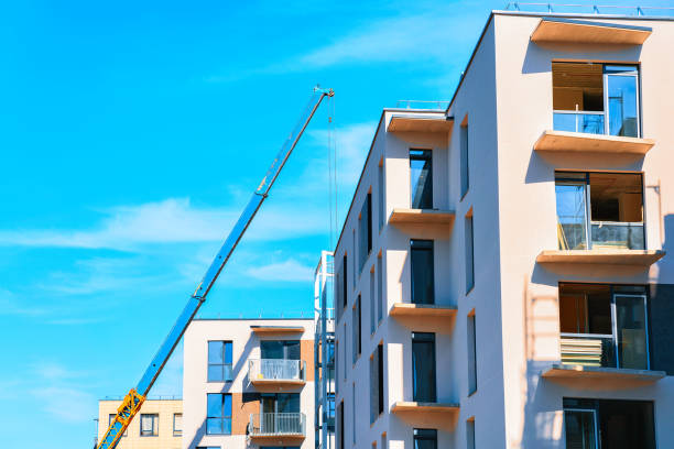 istock Development of modern residential building with lifting crane 862632374