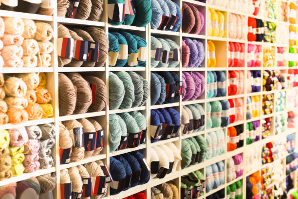 istock Variegated yarns for knitting on shop shelf 862632700