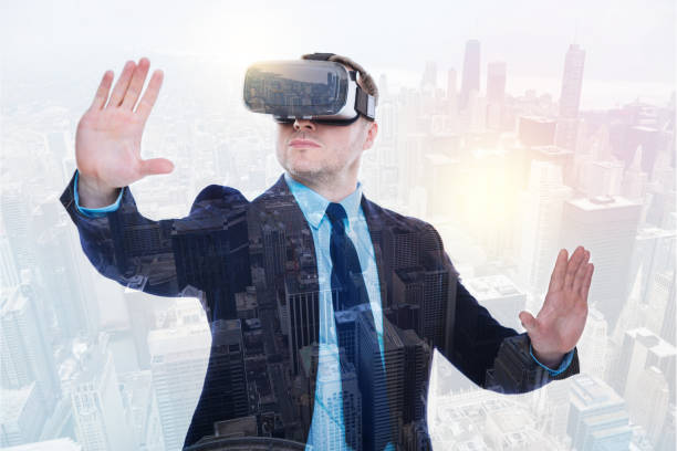 istock Bristled man in suit playing virtual reality games 862633530