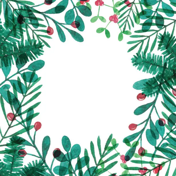 Vector illustration of Watercolor Winter Plants Frame