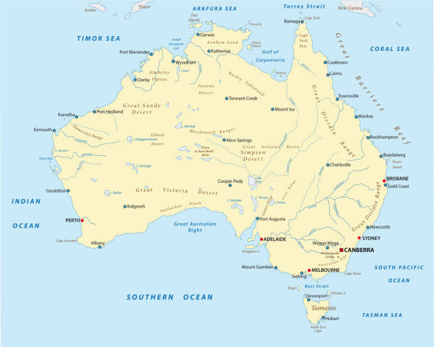 Australia landscape map Australia vector landscape map australia cartography map queensland stock illustrations