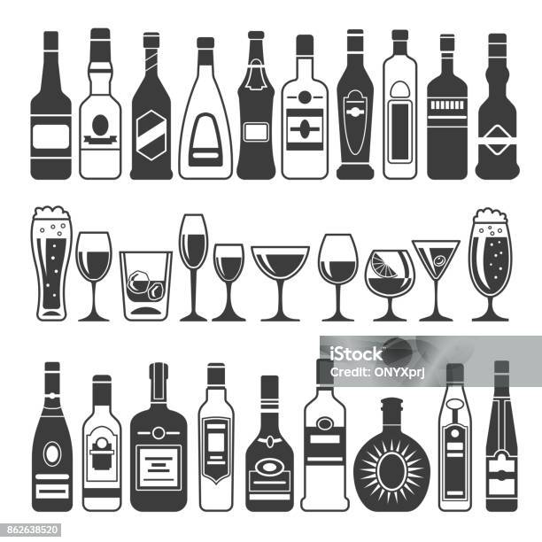 アルコール ボトルの黒の画像の白黒イラストですアイコンやラベルのデザインのベクトル イラスト - 瓶のベクターアート素材や画像を多数ご用意 - 瓶, アルコール飲料, バーボンウイスキー