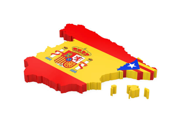 Spain and Catalonia Map isolated on white background. 3D render