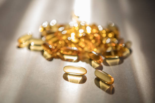 Omega 3 fishoil pills  isolated on white background stock photo