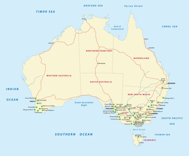ilustrações, clipart, desenhos animados e ícones de regiões produtoras de vinho no mapa de austrália - wine region