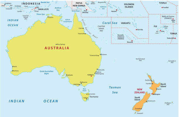 Australia And New Zealand Map Stock Download Image Now Australia And New Zealand Map 