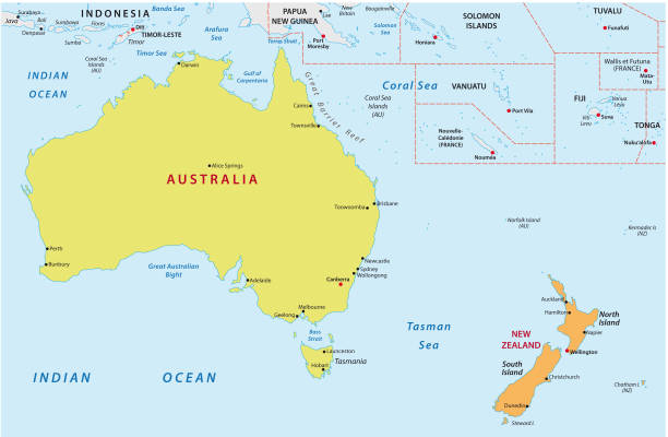 Australia and new zealand map Australia and new zealand vector map brisbane stock illustrations