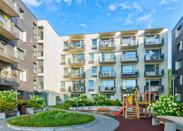 istock Modern residential buildings with flowerpot 862649440