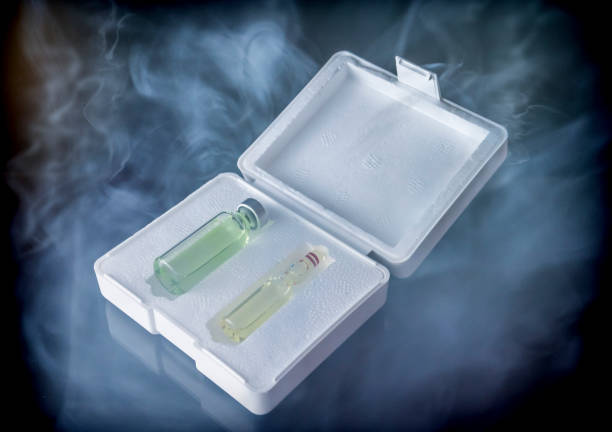 изотермальная коробка с двумя вакцинами, извлеченными из морозильной камеры, концептуальное изображение - extracted стоковые фото и изображения
