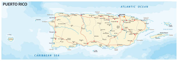 mapa drogowa portoryko - puerto rico map vector road stock illustrations