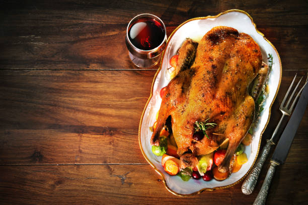 Roast Christmas duck with apples