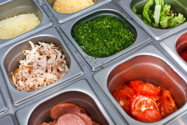 istock Sandwich bar salads choice in metal containers 862663444
