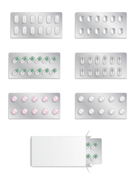 illustrations, cliparts, dessins animés et icônes de jeu réaliste paquet pharmaceutique vectorielles - blister pack pill medicine healthcare and medicine