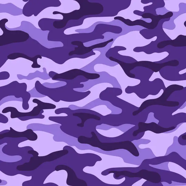 Vector illustration of Military camouflage seamless pattern, purple monochrome. Vector
