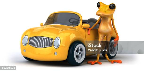 Fun Frog 3d Illustration Stock Photo - Download Image Now - Amphibian, Animal, Car