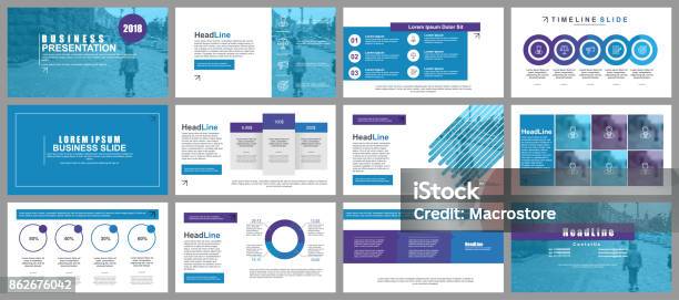 Blue Business Presentation Slides Templates From Infographic Elements Stock Illustration - Download Image Now