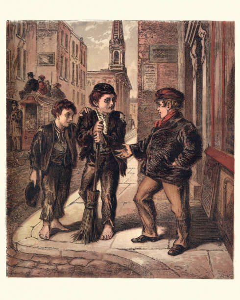 illustrations, cliparts, dessins animés et icônes de enfants des rues pauvres de londres, 1870 - street child