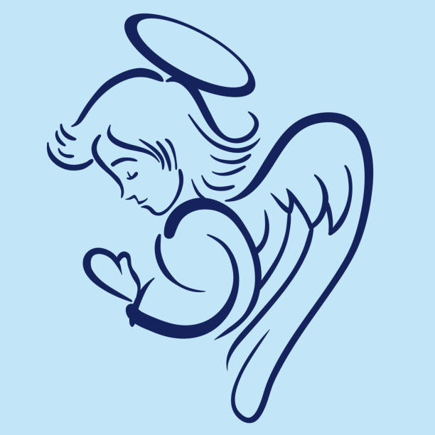 betender engel clipart - heiligenschein symbol stock-grafiken, -clipart, -cartoons und -symbole