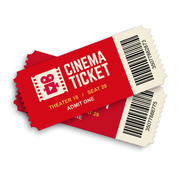 illustrazioni stock, clip art, cartoni animati e icone di tendenza di due biglietti vettoriali per il cinema rosso. - ticket movie theater movie movie ticket