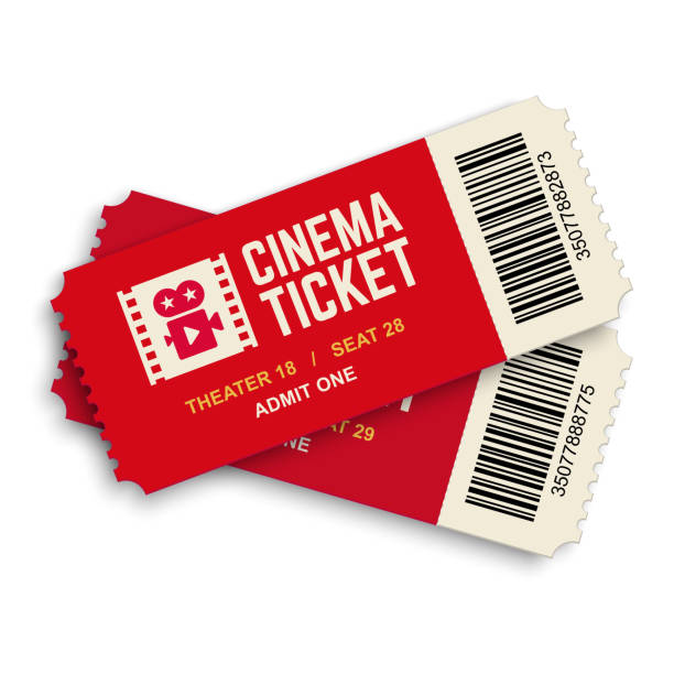 Two red cinema vector tickets. Two movie vector tickets isolated on white background. Realistic front view illustration. movie ticket illustrations stock illustrations