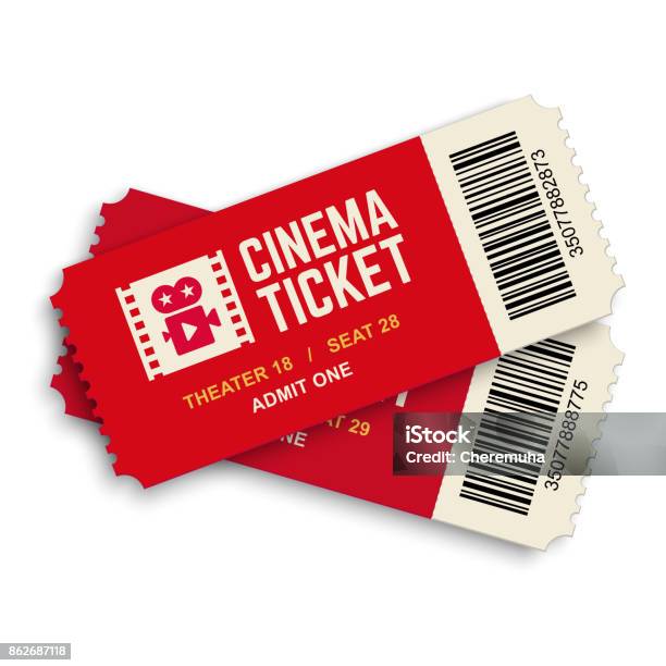 Two Red Cinema Vector Tickets Stock Illustration - Download Image Now - Movie Theater, Ticket, Movie