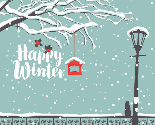 冬季景觀與冰雪覆蓋樹在公園 - 街燈 插圖 幅插畫檔、美工圖案、卡通及圖標