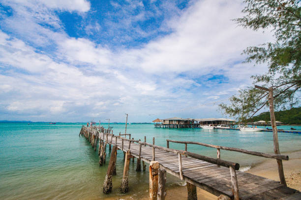 istock Bridge to the sea and blue sky background 862699170