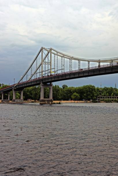 istock Pedestrian bridge across the wide river 862699380
