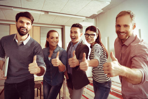 istock Happy positive people standing together 862699686