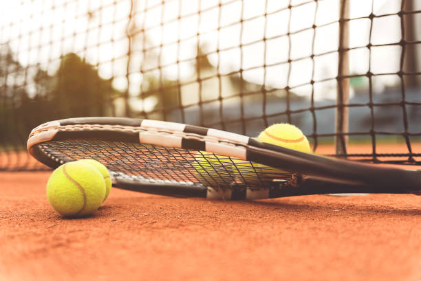 istock Necessary tennis equipment near net 862707128