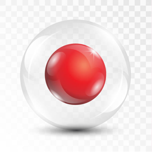 illustrazioni stock, clip art, cartoni animati e icone di tendenza di realistico 3d lucido palla rossa all'interno trasparente sfera di vetro vettoriale illustrazione modello simbolo - translucent