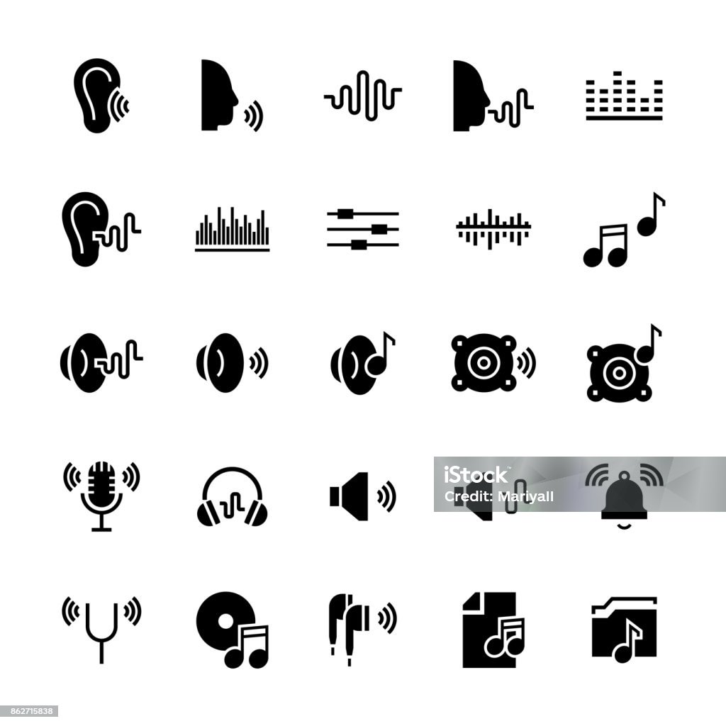 Icon set of acoustics and sound in flat style. Vector symbols. Icon Symbol stock vector